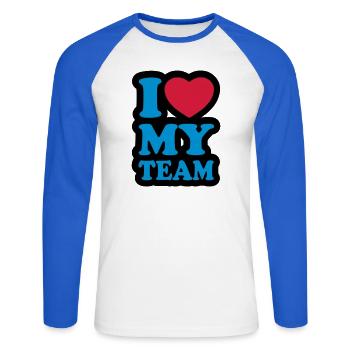 I love my team - Unisex Long Sleeve Baseball T-Shirt - white/royal blue - Front - Nik (191cm)