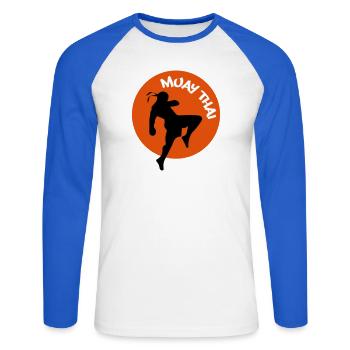 muay5 - Unisex Baseballshirt langarm - Weiß/Royalblau - Vorne - Nik (191cm)