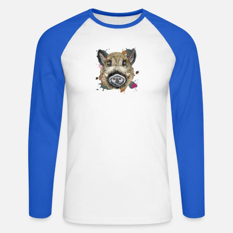 Kopf wilde Illustration - Unisex Baseballshirt langarm - Weiß/Royalblau