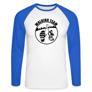 walking team - Unisex Baseballshirt langarm - Weiß/Royalblau - Vorne - Nik (191cm)
