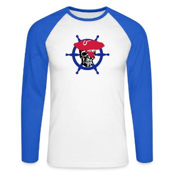 skull pirate - T-shirt baseball manches longues Homme - blanc/bleu royal - Devant - Nik (191cm)