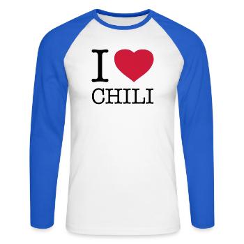 I ♥ CHILI - Unisex Long Sleeve Baseball T-Shirt - white/royal blue - Front - Nik (191cm)