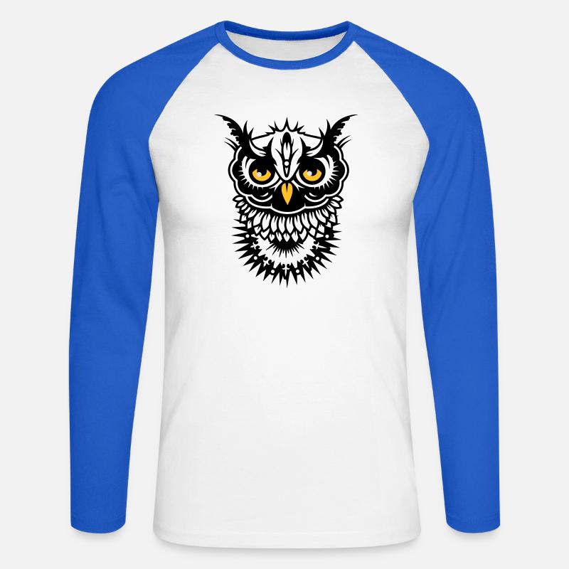Gesicht einer Eule - Unisex Baseballshirt langarm - Weiß/Royalblau