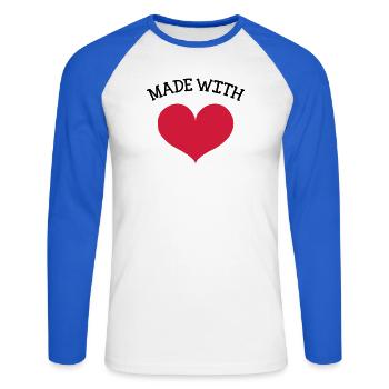 made with love - Unisex Long Sleeve Baseball T-Shirt - white/royal blue - Front - Nik (191cm)