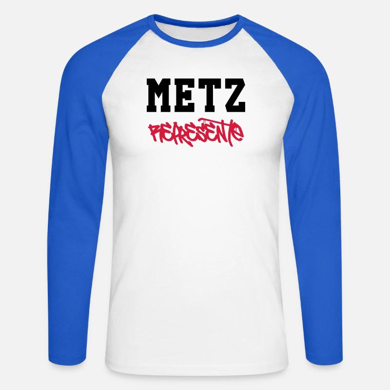Metz Edustaa! - Miesten pitkähihainen baseballpaita - valkoinen/kuninkaallinen