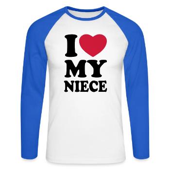 I love my niece - Ich liebe meine Nichte - Unisex Baseballshirt langarm - Weiß/Royalblau - Vorne - Nik (191cm)
