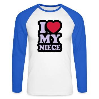 I love my niece - Ich liebe meine Nichte - Unisex Baseballshirt langarm - Weiß/Royalblau - Vorne - Nik (191cm)