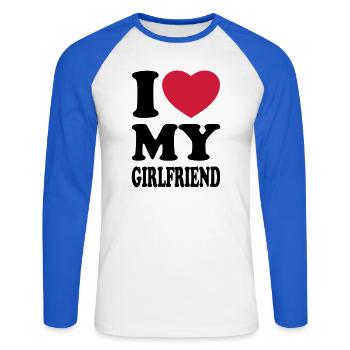 I love my girlfriend - Unisex Long Sleeve Baseball T-Shirt - white/royal blue - Front - Nik (191cm)