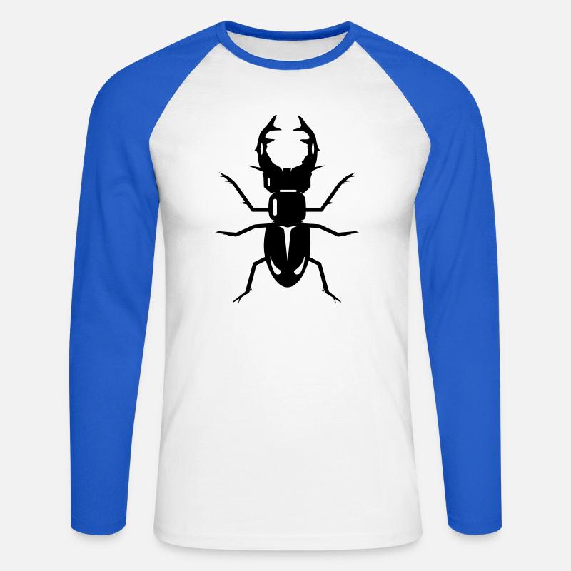stilisierter Hirschkäfer mit prächtigen Geweih - Unisex Baseballshirt langarm - Weiß/Royalblau