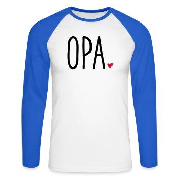 Opa Herz - Geschenk Enkel Liebe - Unisex Baseballshirt langarm - Weiß/Royalblau - Vorne - Nik (191cm)