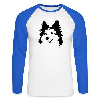 chien - T-shirt baseball manches longues Homme - blanc/bleu royal - Devant - Nik (191cm)