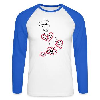 Fleurs et papillons, style coccinelle. - T-shirt baseball manches longues Homme - blanc/bleu royal - Devant - Nik (191cm)