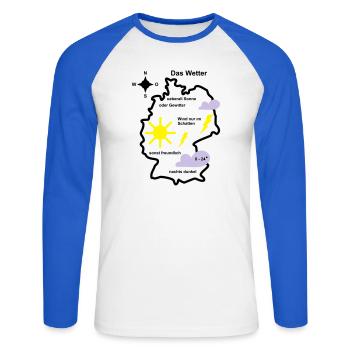 Wetterkarte Wetter Deutschland - Unisex Baseballshirt langarm - Weiß/Royalblau - Vorne - Nik (191cm)