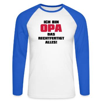Ich bin Opa - Großvater Sprüche Geschenk Enkel Opi - Unisex Baseballshirt langarm - Weiß/Royalblau - Vorne - Nik (191cm)