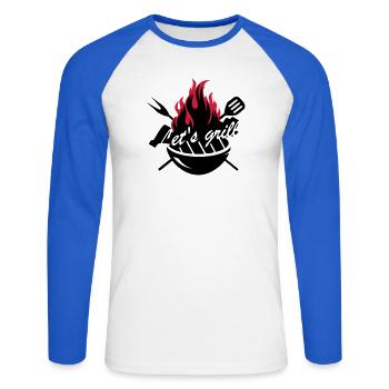 A grill with barbecue utensils - Unisex Long Sleeve Baseball T-Shirt - white/royal blue - Front - Nik (191cm)