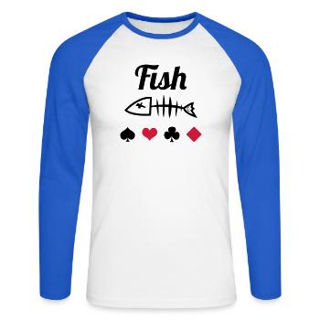 Poker : Fish - T-shirt baseball manches longues Homme - blanc/bleu royal - Devant - Nik (191cm)