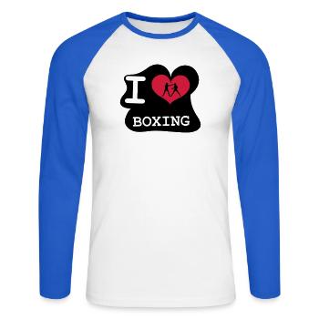 I Love Boxing - T-shirt baseball manches longues Homme - blanc/bleu royal - Devant - Nik (191cm)