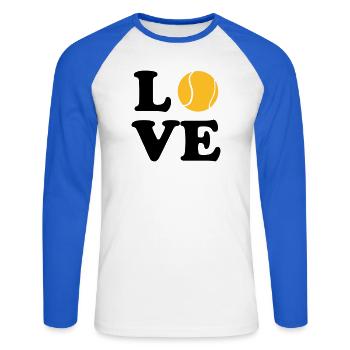 Love Tennis - T-shirt baseball manches longues Homme - blanc/bleu royal - Devant - Nik (191cm)
