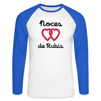 Noces de Rubis - T-shirt baseball manches longues Homme - blanc/bleu royal - Devant - Nik (191cm)