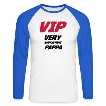 VIP Very Important Pappa - Unisex Baseballshirt langarm - Weiß/Royalblau - Vorne - Nik (191cm)