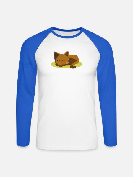 Schlafende Katze – Süßes Katzenmotiv - Unisex Baseballshirt langarm - Weiß/Royalblau