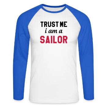 Trust me I am a Sailor - T-shirt baseball manches longues Homme - blanc/bleu royal - Devant - Nik (191cm)