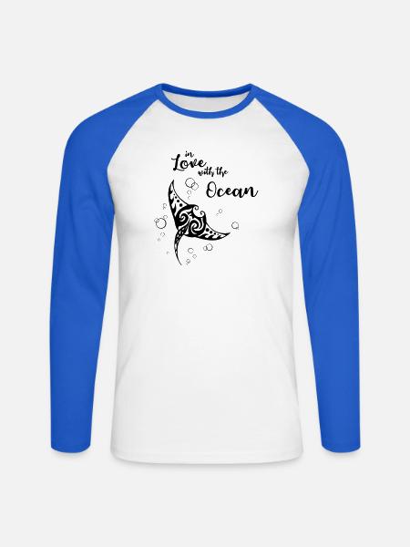 In Love with the Ocean - Unisex Long Sleeve Baseball T-Shirt - white/royal blue