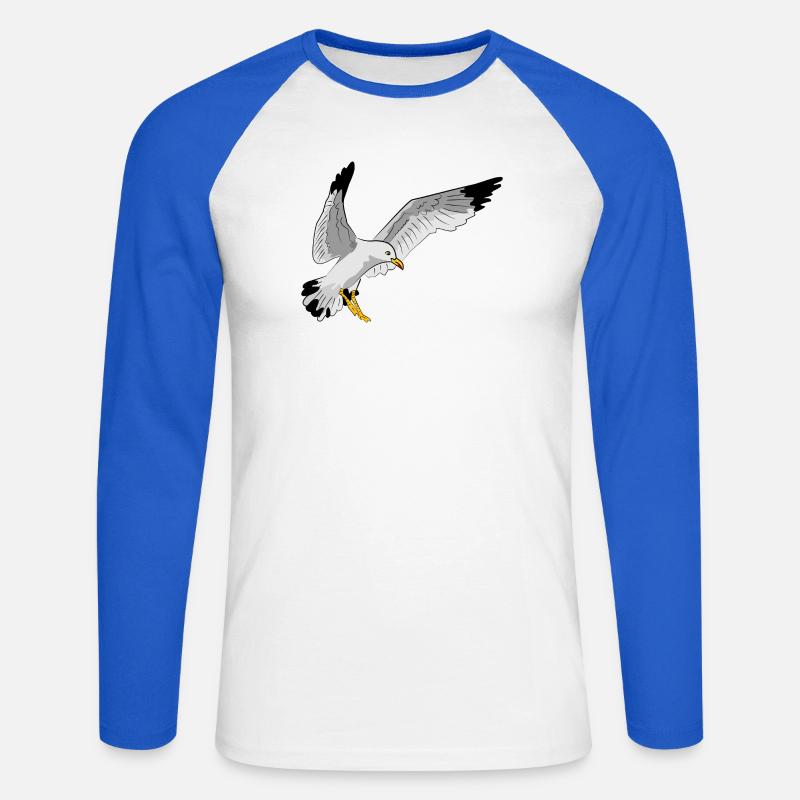 Stilvolle Seevogel Silhouette einer Möwe - Unisex Baseballshirt langarm - Weiß/Royalblau