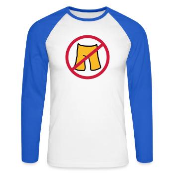 do not put on pants short shorts forbidden shield z - Unisex Long Sleeve Baseball T-Shirt - white/royal blue - Front - Nik (191cm)