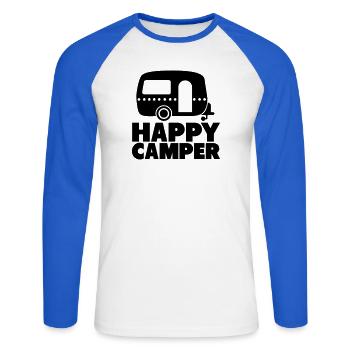 happy camper - Unisex Baseballshirt langarm - Weiß/Royalblau - Vorne - Nik (191cm)