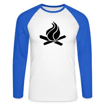 grill flamme bois - T-shirt baseball manches longues Homme - blanc/bleu royal - Devant - Nik (191cm)