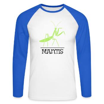 Gottesanbeterin – Illustration für Naturfreunde - Unisex Baseballshirt langarm - Weiß/Royalblau - Vorne - Nik (191cm)
