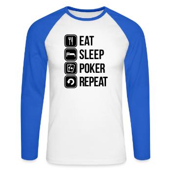 eat sleep poker repeat - T-shirt baseball manches longues Homme - blanc/bleu royal - Devant - Nik (191cm)