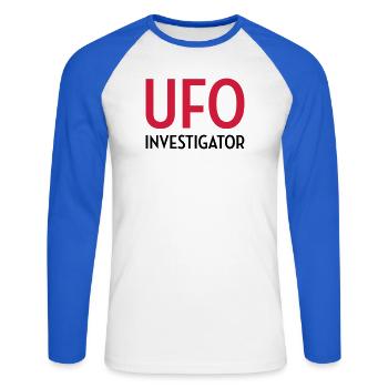 Ovni Ufo Extraterrestre Espace Geek Planète - T-shirt baseball manches longues Homme - blanc/bleu royal - Devant - Nik (191cm)