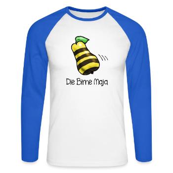 Birne Maja - Unisex Baseballshirt langarm - Weiß/Royalblau - Vorne - Nik (191cm)