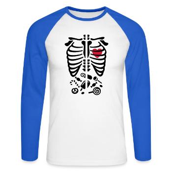 Röntgenstrahl-Kostüm Süßigkeiten Reisverschluss - Unisex Baseballshirt langarm - Weiß/Royalblau - Vorne - Nik (191cm)