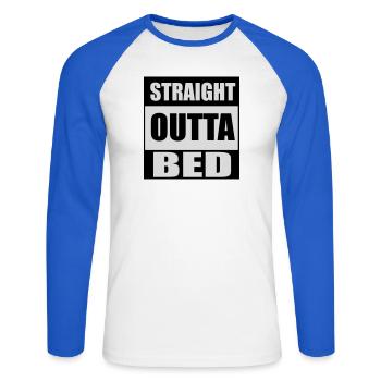Straight Outta Bed - Unisex Long Sleeve Baseball T-Shirt - white/royal blue - Front - Nik (191cm)