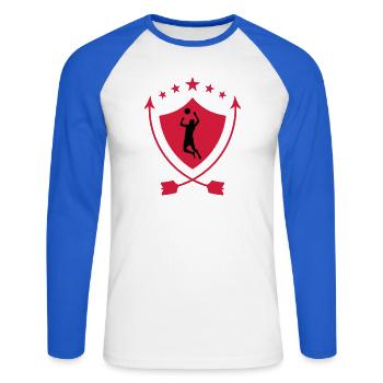 Volleyball - Volley Ball - Sport - Sportsman - Unisex Baseballshirt langarm - Weiß/Royalblau - Vorne - Nik (191cm)