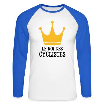 Cyclisme / Cycliste / Vélo / VTT / BMX - T-shirt baseball manches longues Homme - blanc/bleu royal - Devant - Nik (191cm)