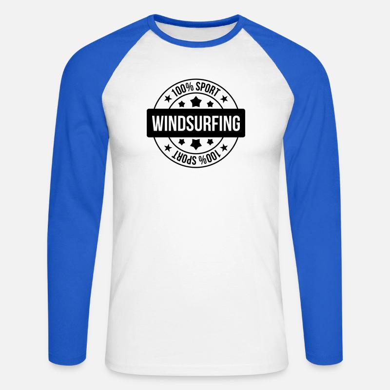 Windsurfen / Windsurfer / Windsurf / Windsurfing - Unisex Baseballshirt langarm - Weiß/Royalblau