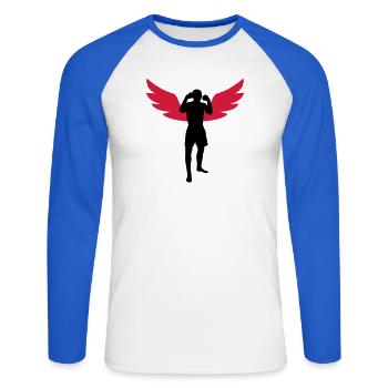 Kickboxing / Kickboxer / Kick Boxing / Kick Boxer - Unisex Long Sleeve Baseball T-Shirt - white/royal blue - Front - Nik (191cm)