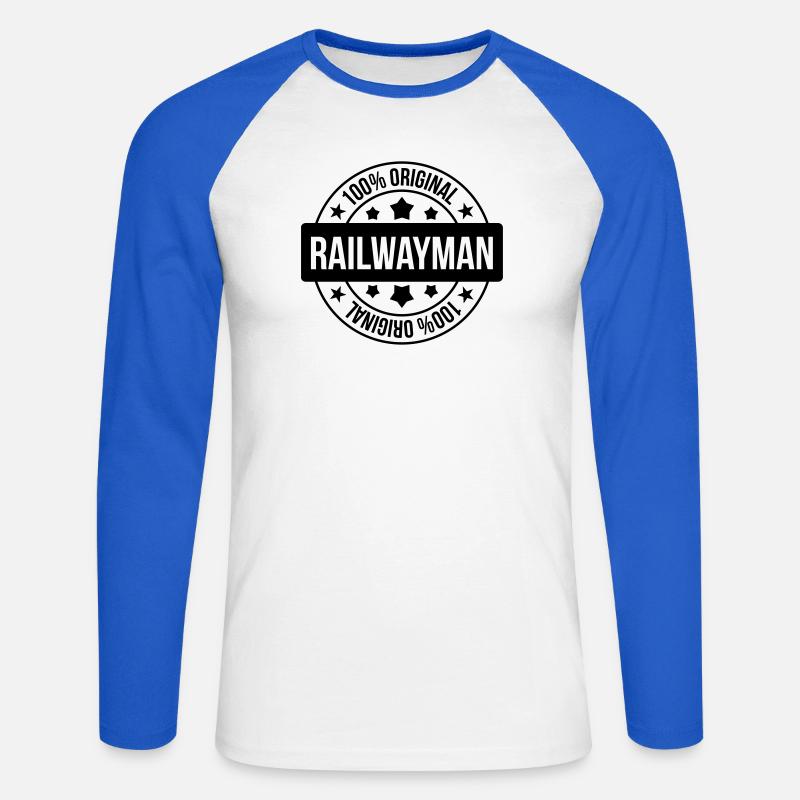 Eisenbahner / Eisenbahnen / Eisenbahn / Bahn - Unisex Baseballshirt langarm - Weiß/Royalblau