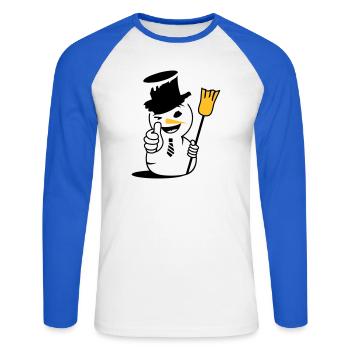 Un bonhomme de neige cool avec le pouce vers le haut - T-shirt baseball manches longues Homme - blanc/bleu royal - Devant - Nik (191cm)