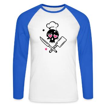 Skull girlie with cooking hat - Unisex Long Sleeve Baseball T-Shirt - white/royal blue - Front - Nik (191cm)