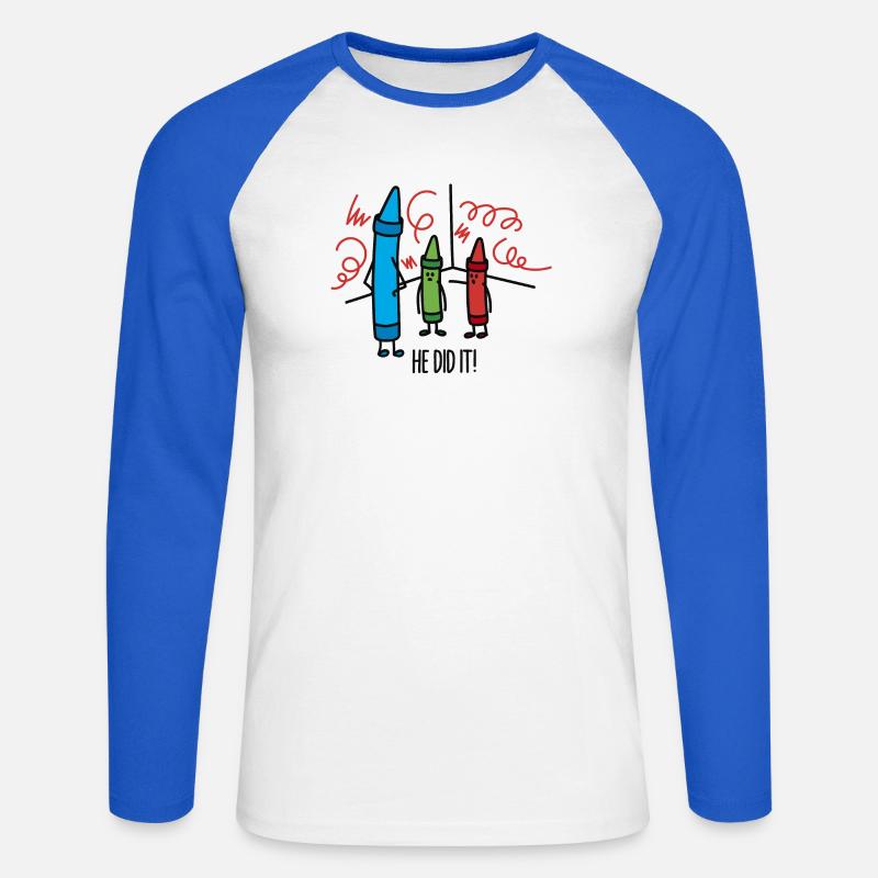 He did it - wasco crayons - Unisex Baseballshirt langarm - Weiß/Royalblau