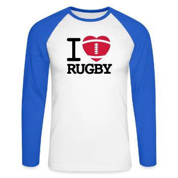 I love Rugby - Unisex Baseballshirt langarm - Weiß/Royalblau - Vorne - Nik (191cm)