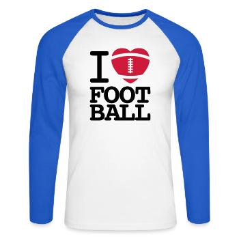I love football - T-shirt baseball manches longues Homme - blanc/bleu royal - Devant - Nik (191cm)