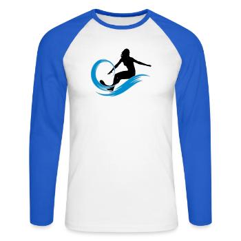 surfeuse - T-shirt baseball manches longues Homme - blanc/bleu royal - Devant - Nik (191cm)