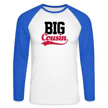 Big Cousin - Unisex Long Sleeve Baseball T-Shirt - white/royal blue - Front - Nik (191cm)