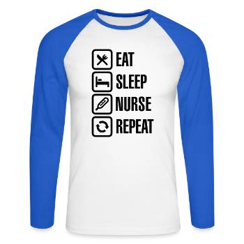 Eat Sleep Nurse Repeat - Unisex Long Sleeve Baseball T-Shirt - white/royal blue - Front - Nik (191cm)